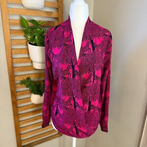 Tracy Reese Anthropologie Fuschia Hot Pink Silk Zebra Print Wrap Top Small